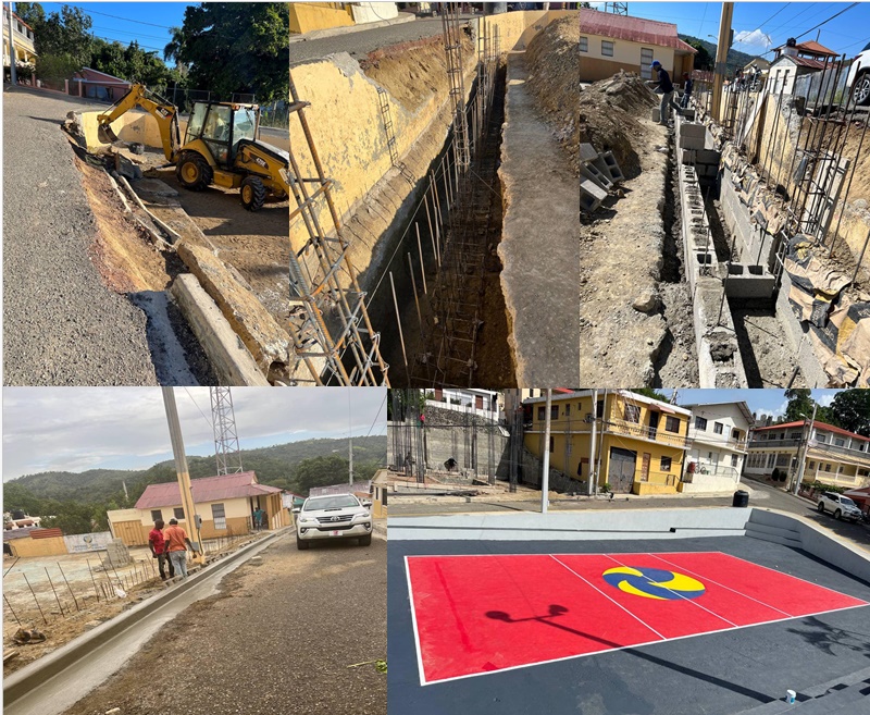 Concluidos los trabajos de construcción de muro y remozamiento de la histórica  cancha de volleyball del sector Pueblo Nuevo