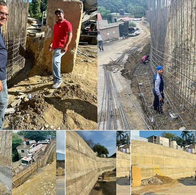 Avanzan eficazmente los trabajos de construcción del muro de contención del Cementerio Municipal.